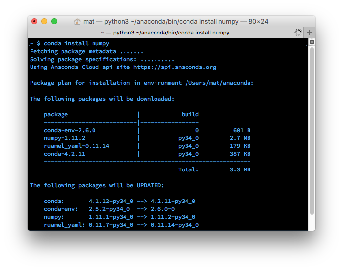 Installing numpy with conda